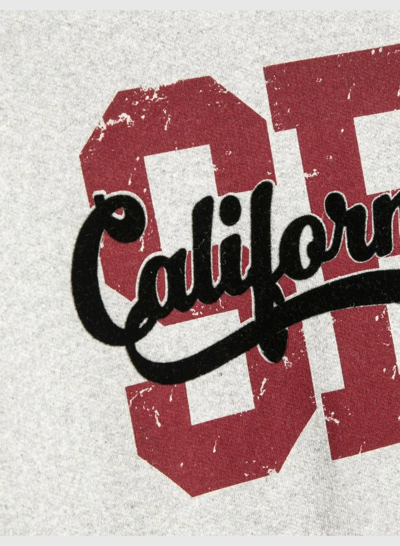 كوتون Varsity Sweat Brushed Interior Long Sleeve Crew Neck Printed