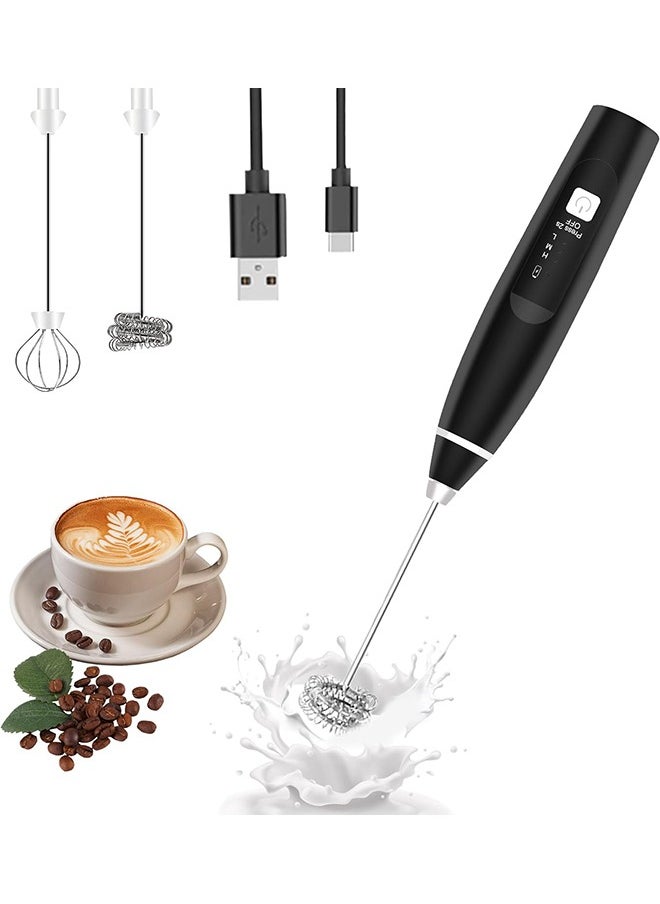 Arabest Milk Frother, USB Rechargeable Coffee Frother Electric Whisk Electric Foam Maker, 3-Speed Adjustable Milk Frother with Two Stainless Steel Whisks, For Lattes, Frappe, Matcha, Hot Chocolate (Black)  - Image 1