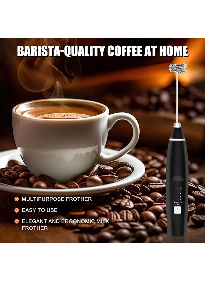 Arabest Milk Frother, USB Rechargeable Coffee Frother Electric Whisk Electric Foam Maker, 3-Speed Adjustable Milk Frother with Two Stainless Steel Whisks, For Lattes, Frappe, Matcha, Hot Chocolate (Black)  - Image 4