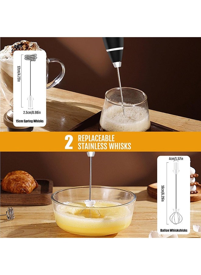 Arabest - Milk Frother, USB Rechargeable Coffee Frother Electric Whisk Electric Foam Maker, 3-Speed Adjustable Milk Frother with Two Stainless Steel Whisks, For Lattes, Frappe, Matcha, Hot Chocolate (Black) - Image 1