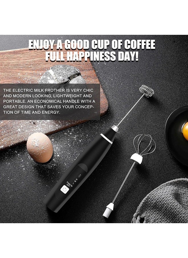 Arabest Milk Frother, USB Rechargeable Coffee Frother Electric Whisk Electric Foam Maker, 3-Speed Adjustable Milk Frother with Two Stainless Steel Whisks, For Lattes, Frappe, Matcha, Hot Chocolate (Black)  - Image 5