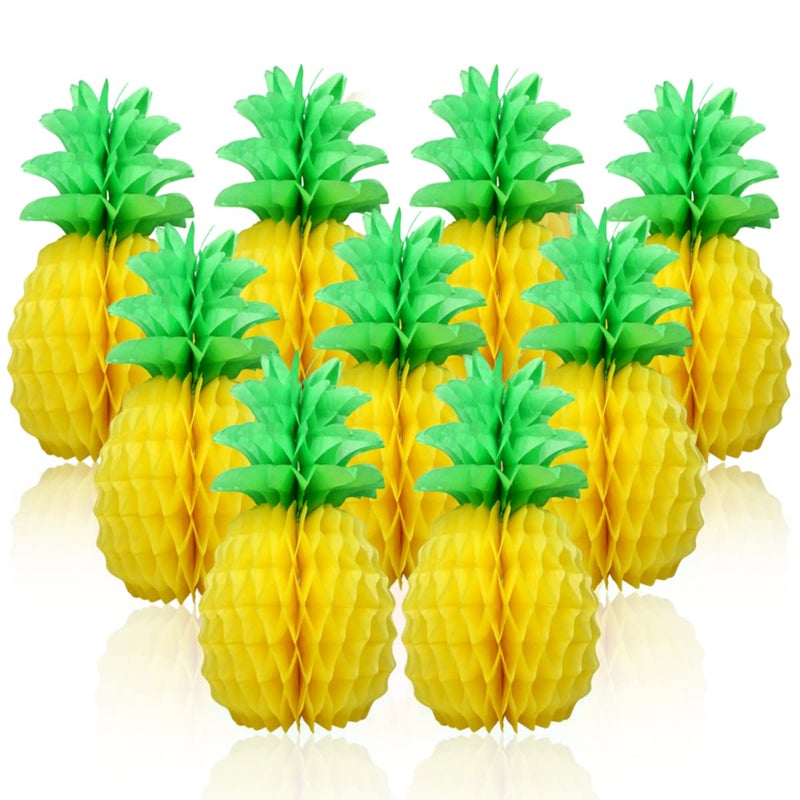 LYART 9 Pcs 14 Inch Pineapple Decorations for Tropical Flamingo Party Summer Hawaiian Luau Party Pineapple Honeycomb Tissue Centerpieces for tables Hanging Decorations Favors - Image 3
