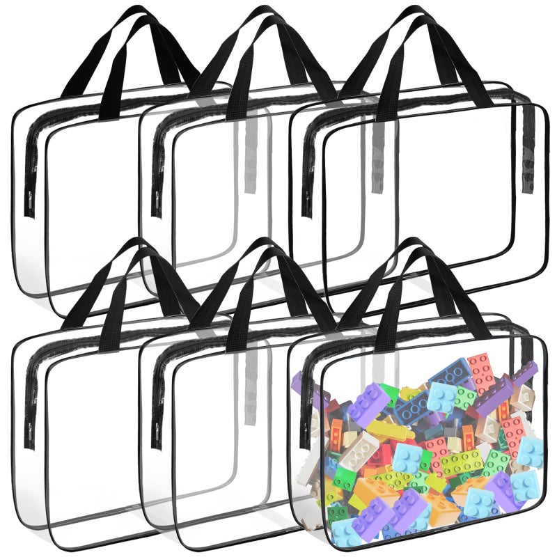 6 Pack Extra Large Toy Storage Bags PVC Organizing Bags with Zippered Clear PVC Board Game StorageToy Storage OrganizerWaterproof Toy Bags for Board Games Clay Building Blocks Toys Books Black