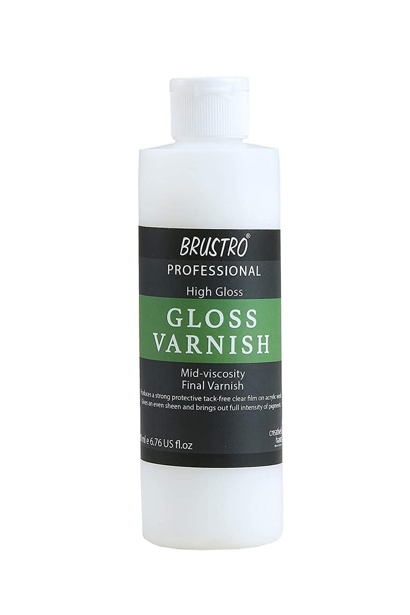 Brustro Artist's Professional Liquid Varnish | High Gloss Finish |200ml| Apply with Brush |Perfect Coating on Acrylic Painting,Non-Yellowing,Transparent,Canvas,Paper, Artwork Protection. - Image 1