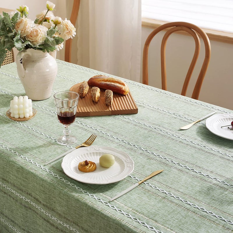 Chassic Rectangle Tablecloth 60 x 84 Inch, Farmhouse Boho Linen Table Cloths, Wrinkle Free & Washable Tablecloths for Dining Tables, Spring Kitchen Decor â€“ Hemstitch Sage Green - Image 5