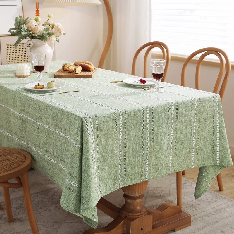 Chassic Rectangle Tablecloth 60 x 84 Inch, Farmhouse Boho Linen Table Cloths, Wrinkle Free & Washable Tablecloths for Dining Tables, Spring Kitchen Decor â€“ Hemstitch Sage Green - Image 2
