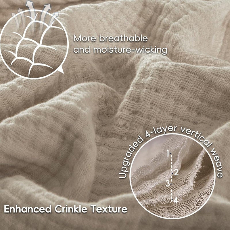 PHF 100% Cotton Muslin Blanket Twin Size (165cm x 230cm), 4-Layer Lightweight and Breathable Blanket for Summer, Luxuriously Soft Gauze Bedding for Bed, Natural Minimalism Style, Ideal Gift, Light Tan - Image 4
