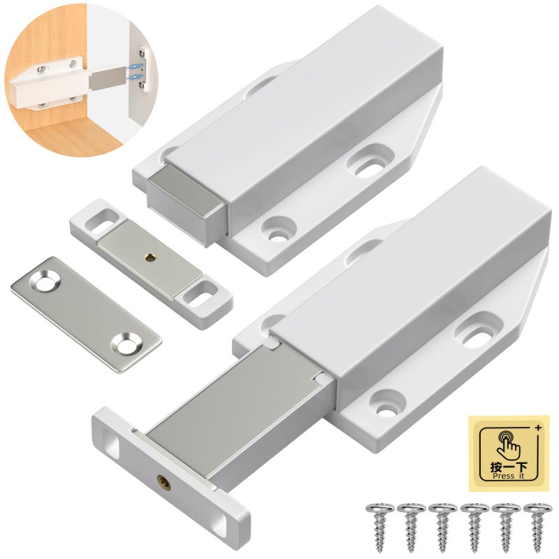Jiayi Magnetic Push Latch Heavy Duty Jiayi Push to Open Cabinet Hardware Magnetic Touch Latches for Large Door Push Release Latches Kitchen Drawer Push Catch Press Out Latch (White, 2 Pack) - Image 1