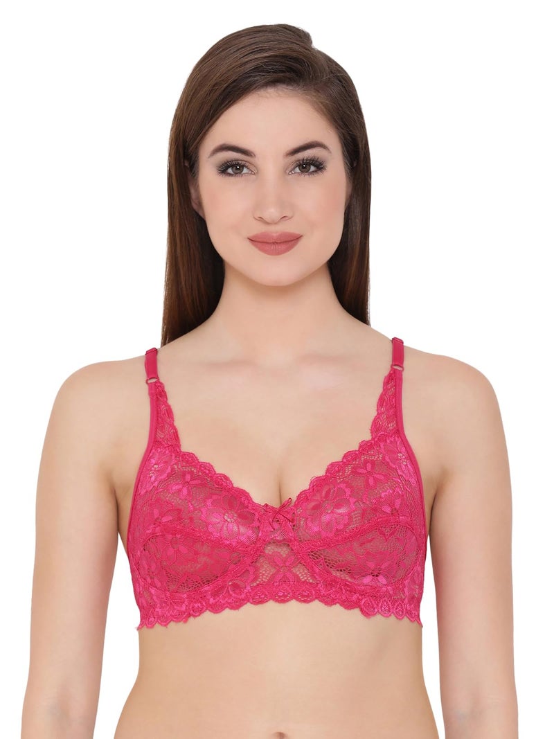 Clovia Women's Lace Solid Non-Padded Full Cup Wire Free Bra (BR0224P14_Dark Pink_38B) - Image 1