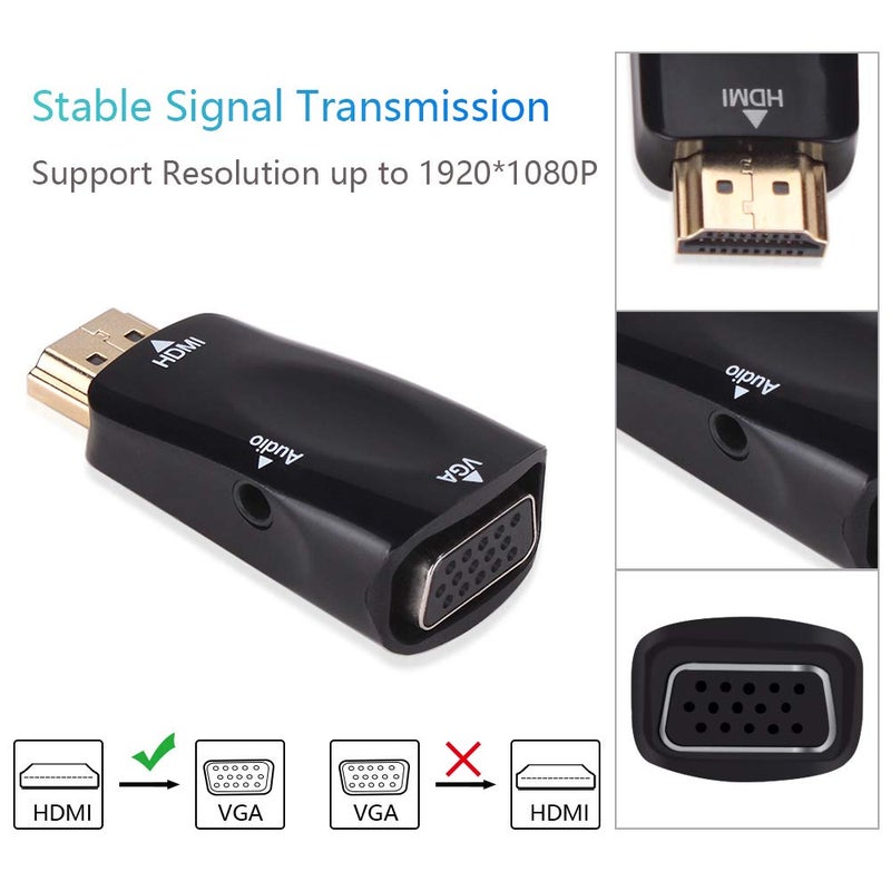 Tobo Tobo HDMI Male to VGA Female Adapter with 3.5mm Audio Jack Cable Compatible with Monitor/Laptop/Computer/PC/Projector/HDTV/Chromebook/Xbox and MoreTD-508H. - Image 3