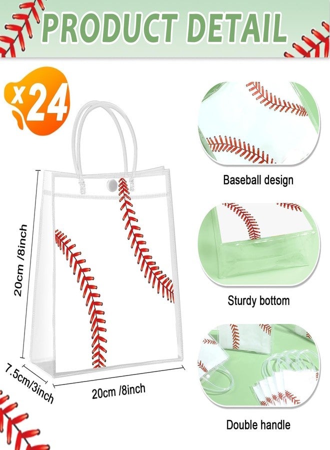 Lonfliness 24Pcs Baseball Clear PVC Gift Party Bags with Handles Bulk Sport Goodie Treat Candy Bags Baseball Present Bags for Boys Birthday Party Favor Baby Shower Decorations Supplies 8 x 8 x 3in - Image 2