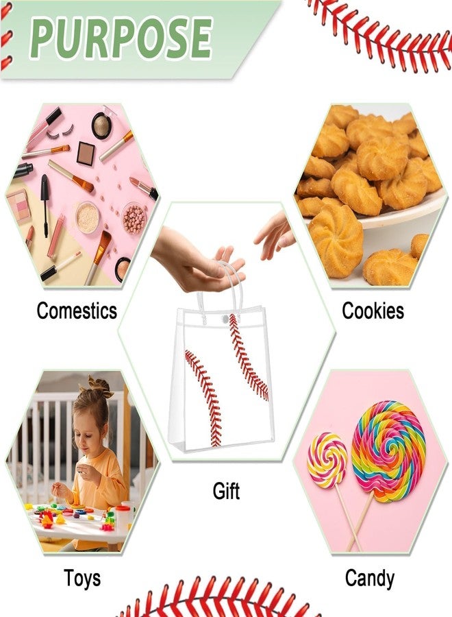 Lonfliness 24Pcs Baseball Clear PVC Gift Party Bags with Handles Bulk Sport Goodie Treat Candy Bags Baseball Present Bags for Boys Birthday Party Favor Baby Shower Decorations Supplies 8 x 8 x 3in - Image 3