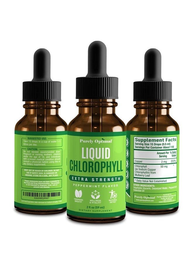 Purely Optimal - Premium Chlorophyll Liquid Drops - 100% Natural & Gluten Free Liquid Chlorophyll - Immune Support, Internal Deodorant, Body Detox, Energy Booster, Altitude Sickness - Non GMO, 118 servings - Image 1