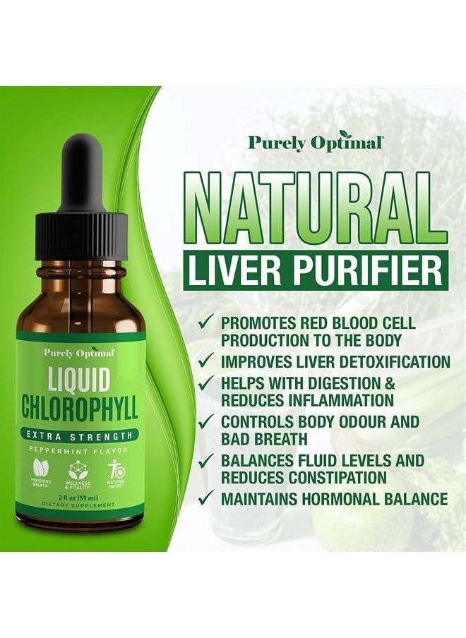 Purely Optimal - Premium Chlorophyll Liquid Drops - 100% Natural & Gluten Free Liquid Chlorophyll - Immune Support, Internal Deodorant, Body Detox, Energy Booster, Altitude Sickness - Non GMO, 118 servings - Image 1