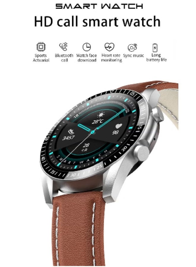 ساعة ذكية S36 Pro بشاشة عالية الدقة 1.28 بوصة مع مكالمات بلوتوث وتشغيل موسيقى وحزام جلدي ومقاومة للماء IP67 ومتتبع اللياقة البدنية والصحة - متوافقة مع Android وiOS - Image 2