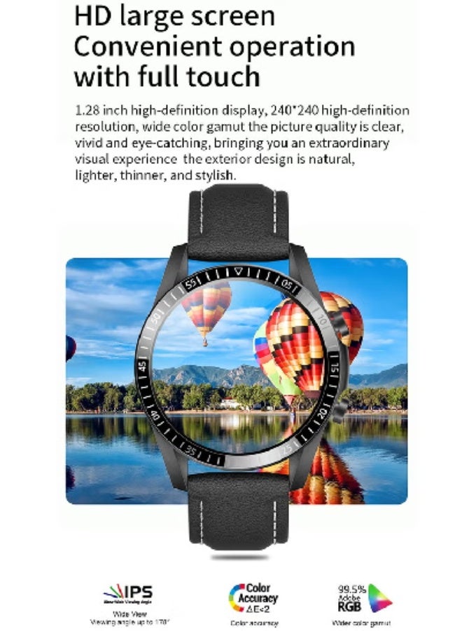 ساعة ذكية S36 Pro بشاشة عالية الدقة 1.28 بوصة مع مكالمات بلوتوث وتشغيل موسيقى وحزام جلدي ومقاومة للماء IP67 ومتتبع اللياقة البدنية والصحة - متوافقة مع Android وiOS - Image 4