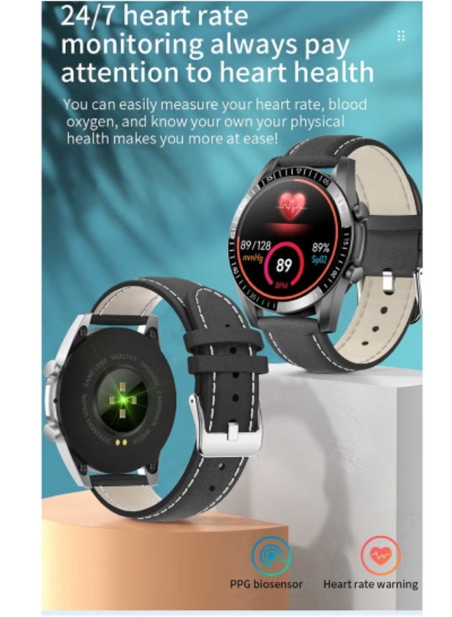 ساعة ذكية S36 Pro بشاشة عالية الدقة 1.28 بوصة مع مكالمات بلوتوث وتشغيل موسيقى وحزام جلدي ومقاومة للماء IP67 ومتتبع اللياقة البدنية والصحة - متوافقة مع Android وiOS - Image 5