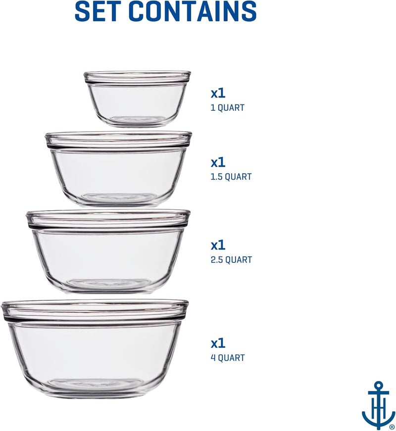 Anchor Hocking 4 Piece Glass Mixing Bowls Set  Durable Microwave Oven and Dishwasher Safe  Perfect for Prep Mixing Serving and Storage  Made in USA - Image 5