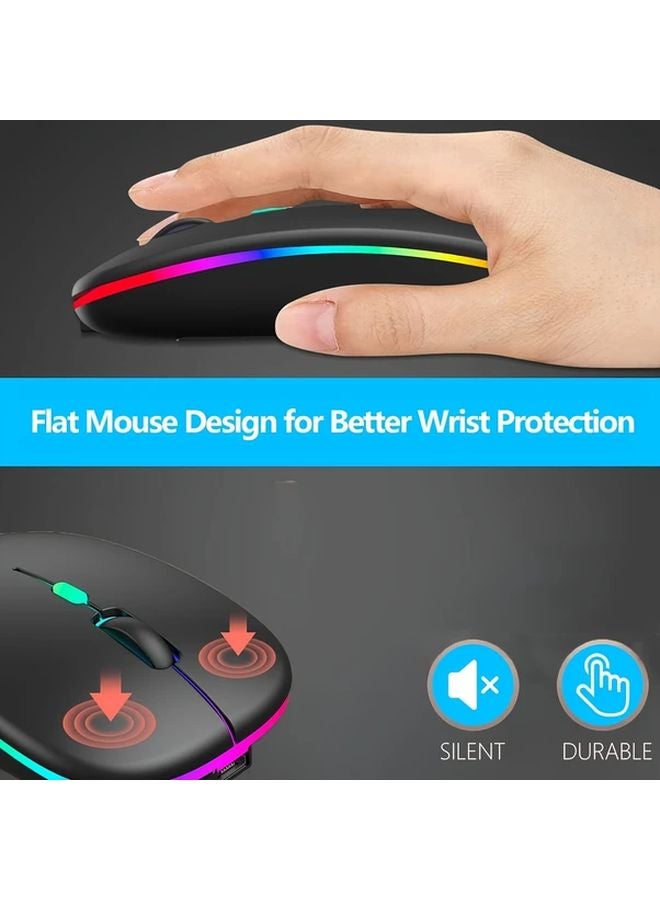 ماوس لاسلكي أسود قابل للشحن فائق النحافة هادئ BT 2.4GHz ثنائي الوضع مع محول USB-C للابتوب ماك بوك كمبيوتر لوحي آيباد - Image 5