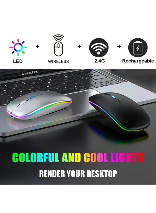 ماوس لاسلكي أسود قابل للشحن فائق النحافة هادئ BT 2.4GHz ثنائي الوضع مع محول USB-C للابتوب ماك بوك كمبيوتر لوحي آيباد - Image 1