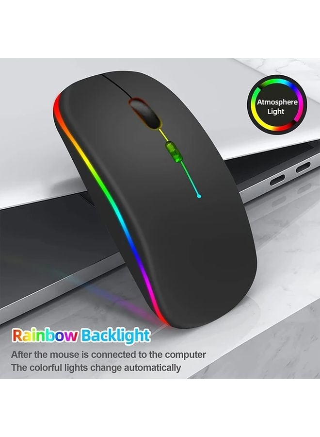 ماوس لاسلكي أسود قابل للشحن فائق النحافة هادئ BT 2.4GHz ثنائي الوضع مع محول USB-C للابتوب ماك بوك كمبيوتر لوحي آيباد - Image 4