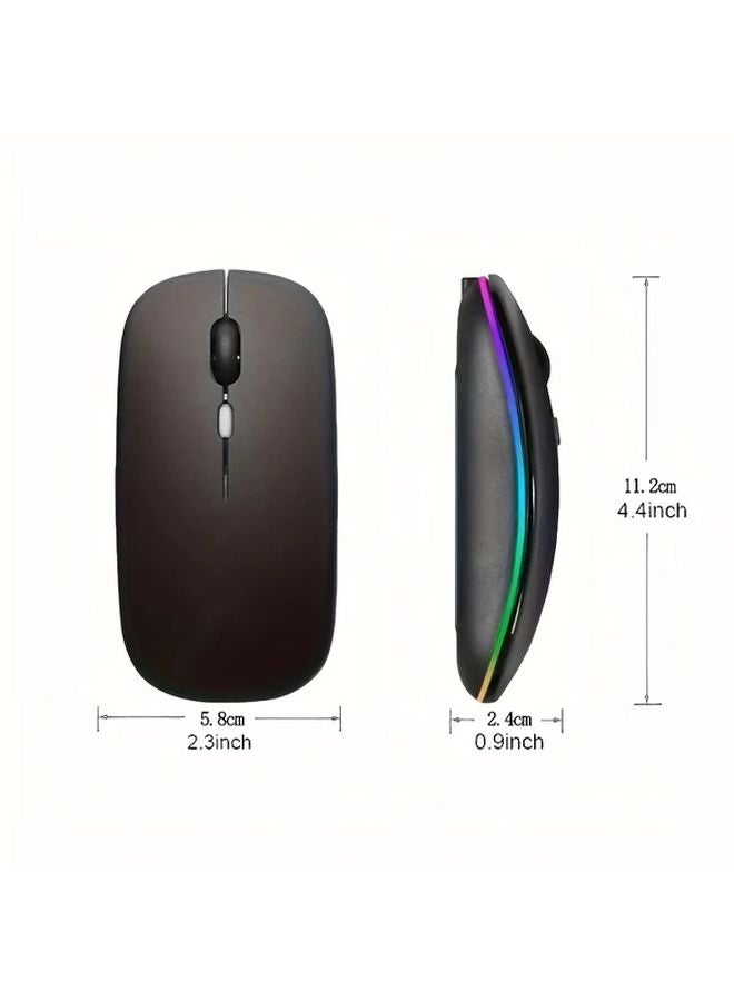 ماوس لاسلكي أسود قابل للشحن فائق النحافة هادئ BT 2.4GHz ثنائي الوضع مع محول USB-C للابتوب ماك بوك كمبيوتر لوحي آيباد - Image 2