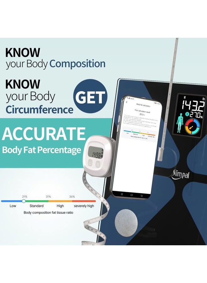 Slimpal Body Fat Measuring Tape and Smart Scale for Body Weight and Fat with APP Digital Bathroom Scale for Weight Loss, Body Composition and Circumference Analyzer - Image 2