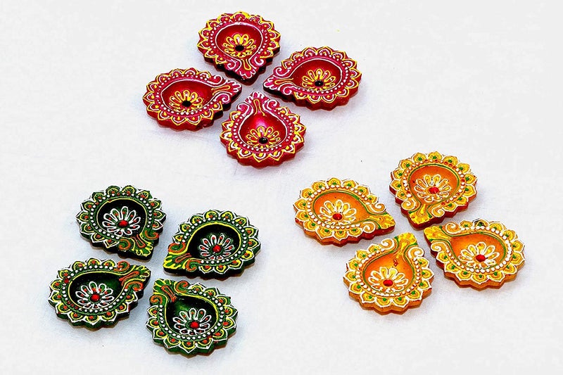 SHRIYAM CRAFT Clay 12 Diyas Diya Deepak Earthen Assorted Colorful Set Diwali Decoration Puja Handpainted Diya for Home Indoor Outdoor Diwali Design Handmade Mix Color Set of 12 - Image 3