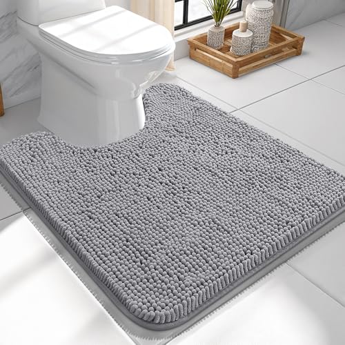 OLANLY Toilet Rugs U-Shaped 24x24, Extra Soft Absorbent Chenille Contour Bathroom Rugs for Toilet, Dry Quickly, Machine Washable, Non-Slip Bath Mat, Grey - Image 1