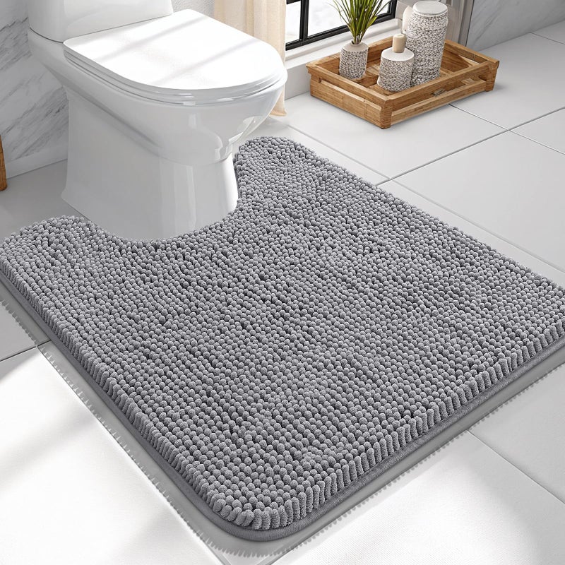 OLANLY Toilet Rugs U-Shaped 24x24, Extra Soft Absorbent Chenille Contour Bathroom Rugs for Toilet, Dry Quickly, Machine Washable, Non-Slip Bath Mat, Grey - Image 4