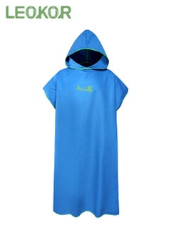 LEOKOR Microfiber Beach Blanket Bath Swim Towel Wetsuit Poncho with Hood Blue  - Image 1