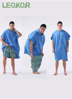 LEOKOR Microfiber Beach Blanket Bath Swim Towel Wetsuit Poncho with Hood Blue  - Image 2