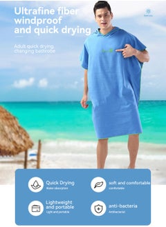LEOKOR Microfiber Beach Blanket Bath Swim Towel Wetsuit Poncho with Hood Blue  - Image 3