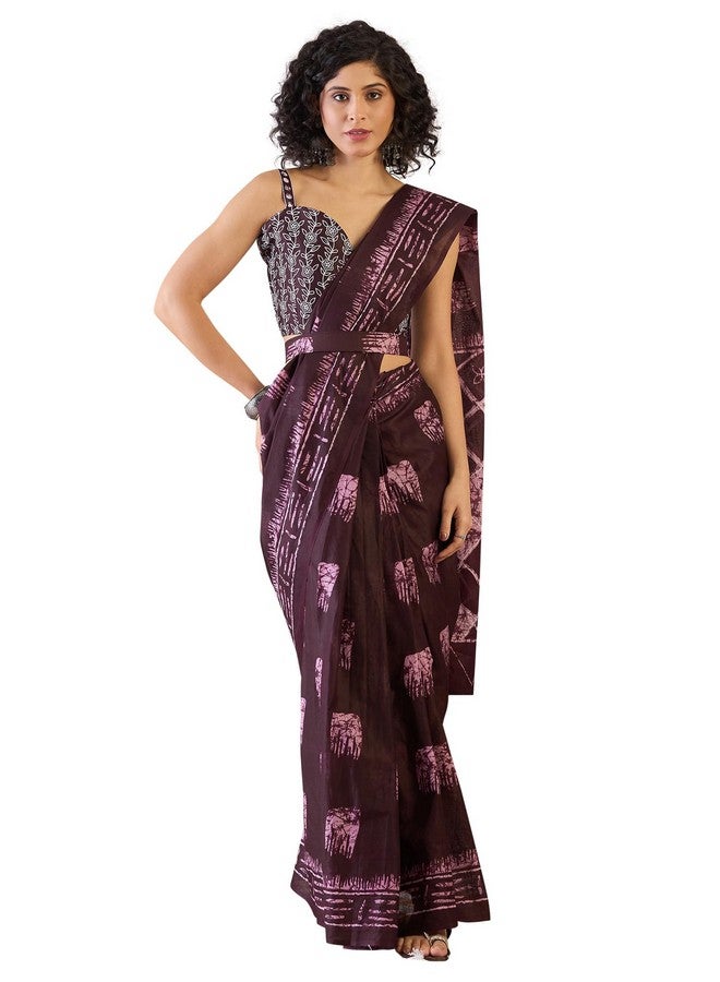 saree mall ساري مول ساري نسائي بلون بورغندي من قطن بطباعة باجرو جاهز للارتداء ساري دقيقة واحدة مع قطعة بلوزة غير مخيطة (RTWMINAXI6601_SMC) - Image 1