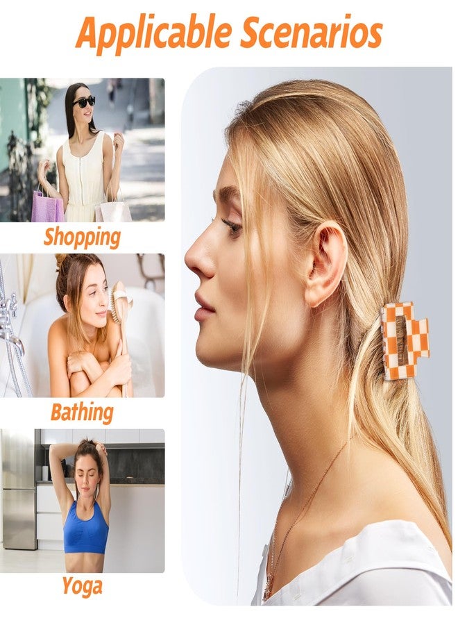 LLOUSSAK 4Pcs Checkered Hair Claw Clips, Non-Slip Hair Jaw Clips for Thick, Thin, Curly, Straight, Long Hair, Simple Style Orange and White Square Claw Clips, Women's Hair Accessories - Image 4