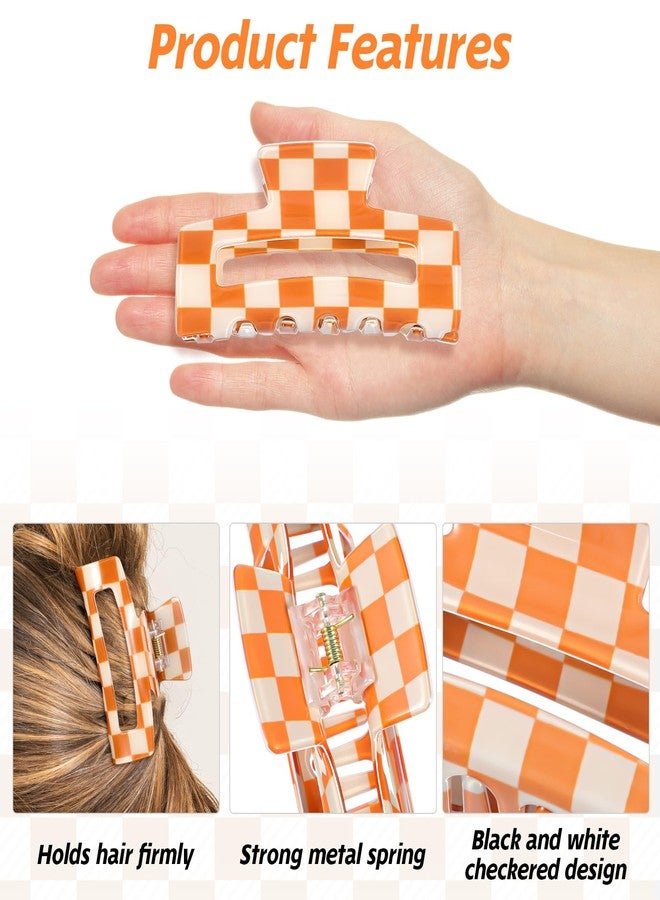 LLOUSSAK 4Pcs Checkered Hair Claw Clips, Non-Slip Hair Jaw Clips for Thick, Thin, Curly, Straight, Long Hair, Simple Style Orange and White Square Claw Clips, Women's Hair Accessories - Image 3
