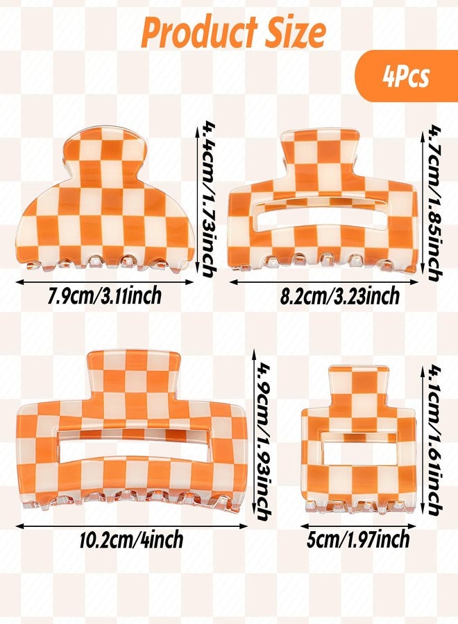 LLOUSSAK 4Pcs Checkered Hair Claw Clips, Non-Slip Hair Jaw Clips for Thick, Thin, Curly, Straight, Long Hair, Simple Style Orange and White Square Claw Clips, Women's Hair Accessories - Image 2