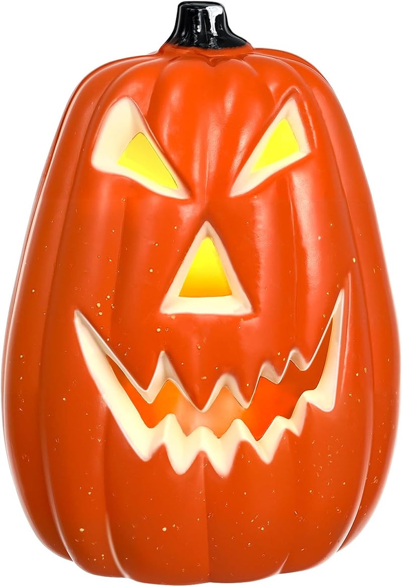 Maelstrom Halloween Pumpkin Lights Jack O Lanterns Vintage Halloween Decorations Classic Plastic Pumpkin Statue Light Up Table Decor for Home Office Haunt House Party Decorations (B) - Image 1