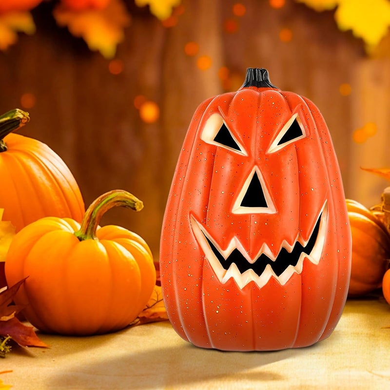 Maelstrom Halloween Pumpkin Lights Jack O Lanterns Vintage Halloween Decorations Classic Plastic Pumpkin Statue Light Up Table Decor for Home Office Haunt House Party Decorations (B) - Image 3