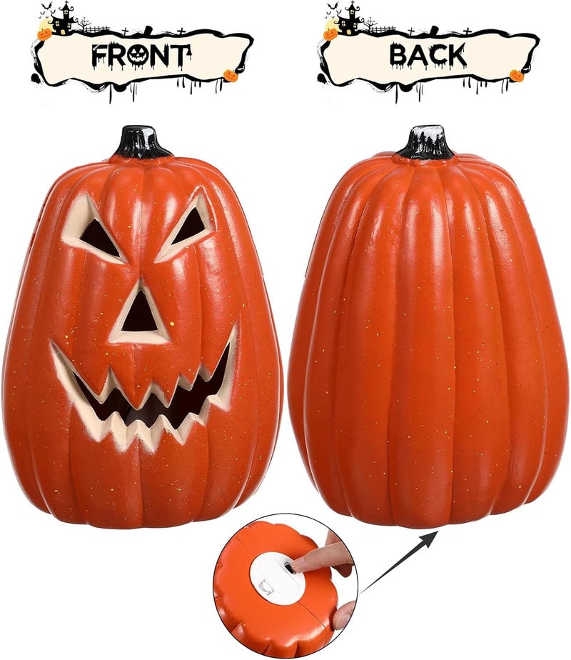 Maelstrom Halloween Pumpkin Lights Jack O Lanterns Vintage Halloween Decorations Classic Plastic Pumpkin Statue Light Up Table Decor for Home Office Haunt House Party Decorations (B) - Image 2