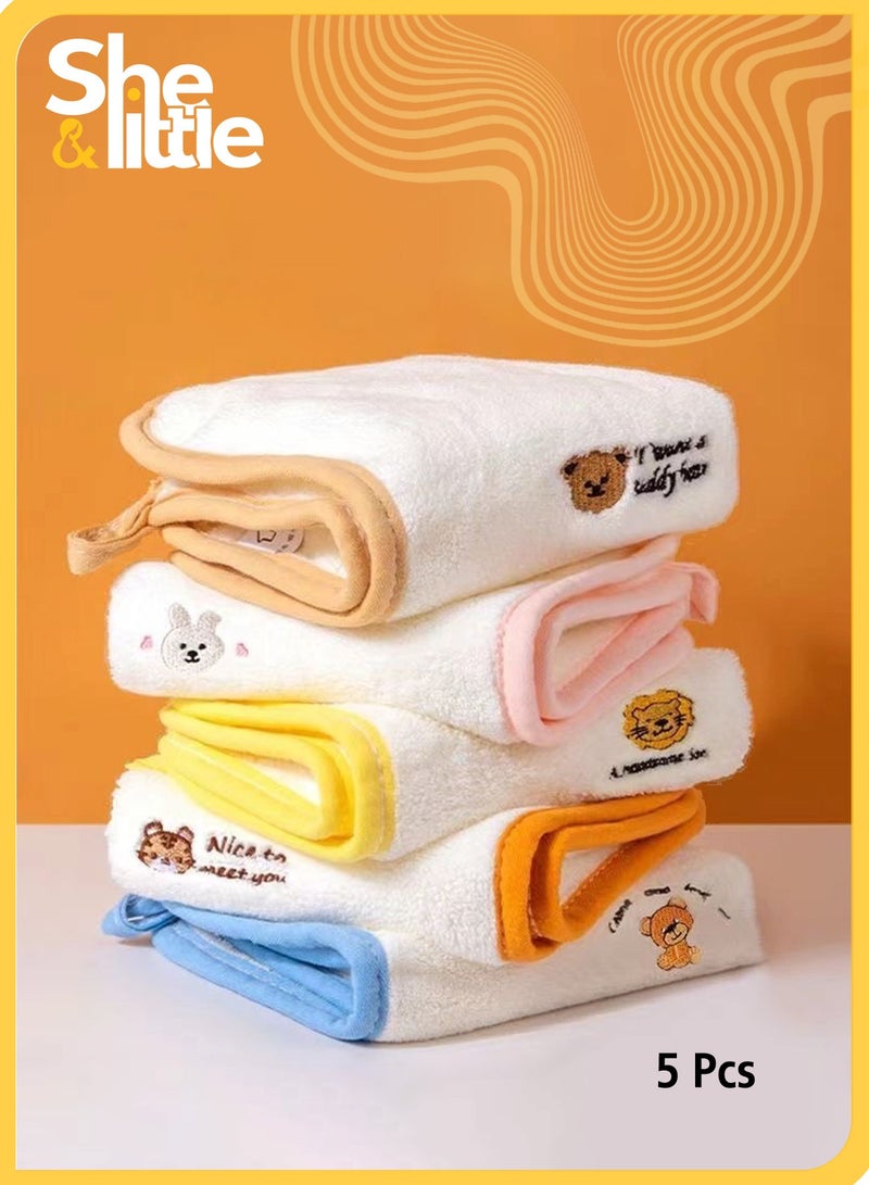 بيوينتي 5 قطعة مناشف أطفال فائقة النعومة، سريعة الجفاف، ماصة للماء، لا تتساقط، مناسبة للبشرة الحساسة، منشفة وجه / منشفة استحمام / فوطة رضاعة متعددة الاستخدامات، 10x10 بوصة - Image 1