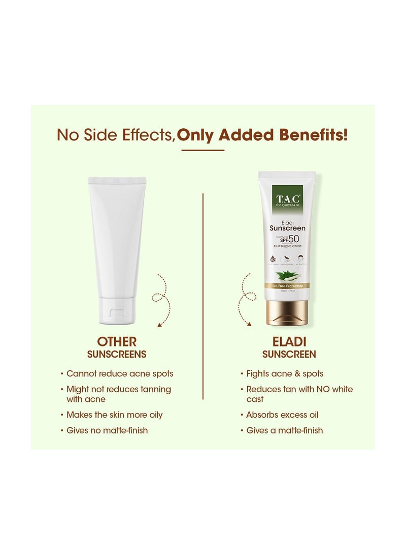 TAC Eladi Sunscreen Gel SPF 50 PA+++|High Grade Sun Protection with UVA/B + Blue Light Barrier|Matte Gel Sunscreen| For Acne Prone Oily Skin|No White Cast & Weightless|Pore Minimizing & Priming- 50gm - Image 5