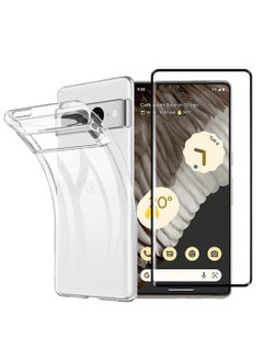 Google Pixel 7 Pro Clear Case with Screen Protector 360 Degree Front and Back Protection Shockproof Soft TPU with Anti-Scratch Tempered Glass