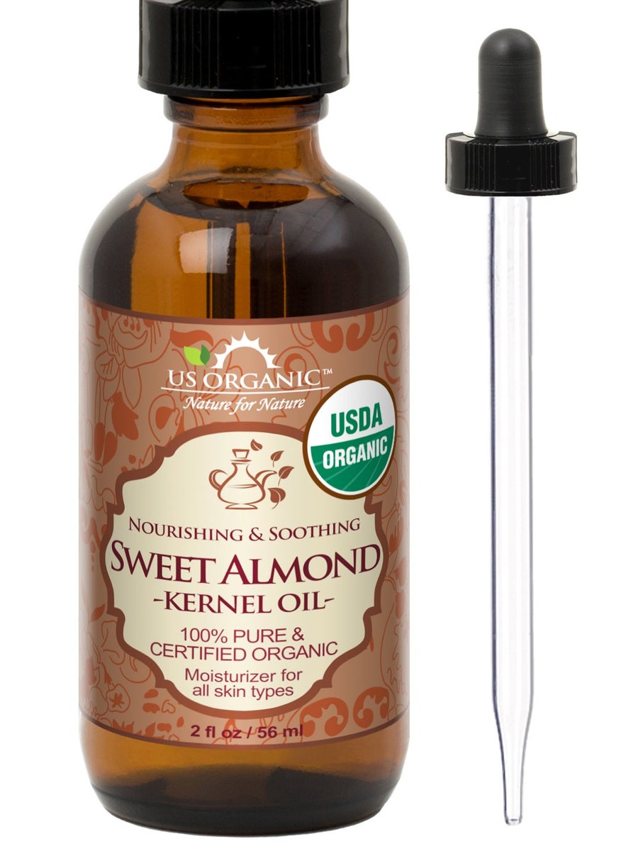 US Organic - US Organic Sweet Almond Kernel Oil USDA Certified Organic100 Pure  Natural Cold Pressed Virgin Unrefined in Amber Glass Bottle wEyedropper Sourced from Poland 2 oz 56 ml - Image 1