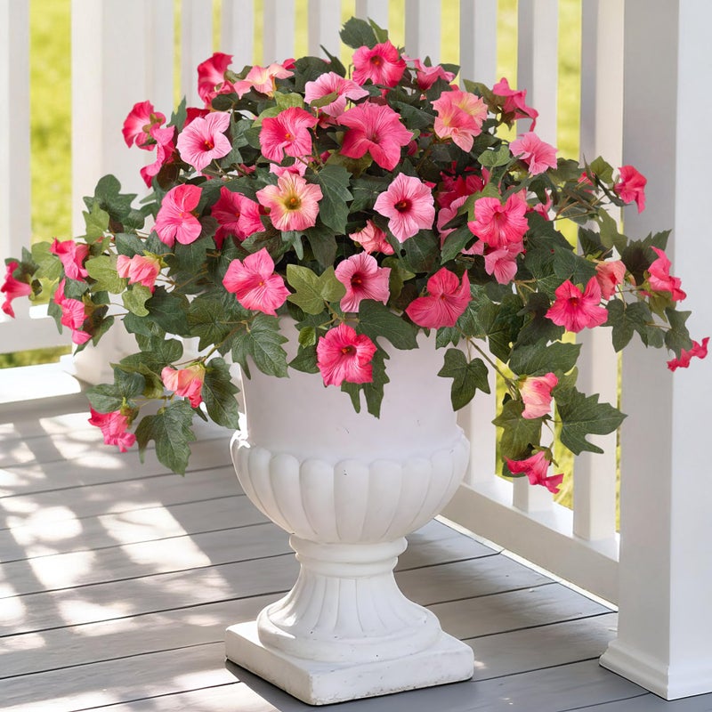 Ammyoo Artificial Fake Petunia Flowers for Outdoor Decoration, 2PCS Faux Silk Petunias Flower for Spring UV Resistant No Fade Realistic Plants for Garden Balcony Yard Porch Indoor Decor(Double Pink) - Image 1