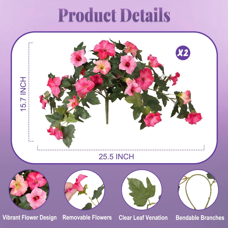 Ammyoo Artificial Fake Petunia Flowers for Outdoor Decoration, 2PCS Faux Silk Petunias Flower for Spring UV Resistant No Fade Realistic Plants for Garden Balcony Yard Porch Indoor Decor(Double Pink) - Image 2