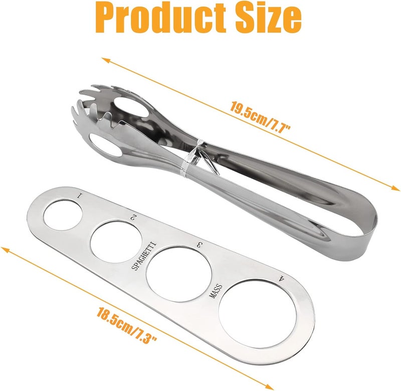 Coufce Spaghetti Server Set, Stainless Steel Food Tong and Spaghetti Measure Tool for Noodles Pasta Serving - Image 2