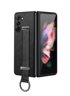Aookay For Samsung Galaxy Z Fold 6 Case, Premium Leather Business Case with Wrist Strap Grip Holder, Full Lens Protection, Shockproof Ultra-thin Case (Black)  - Image 1