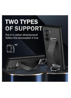 Aookay For Samsung Galaxy Z Fold 6 Case, Premium Leather Business Case with Wrist Strap Grip Holder, Full Lens Protection, Shockproof Ultra-thin Case (Black)  - Image 4