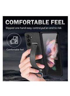 Aookay For Samsung Galaxy Z Fold 6 Case, Premium Leather Business Case with Wrist Strap Grip Holder, Full Lens Protection, Shockproof Ultra-thin Case (Black)  - Image 2